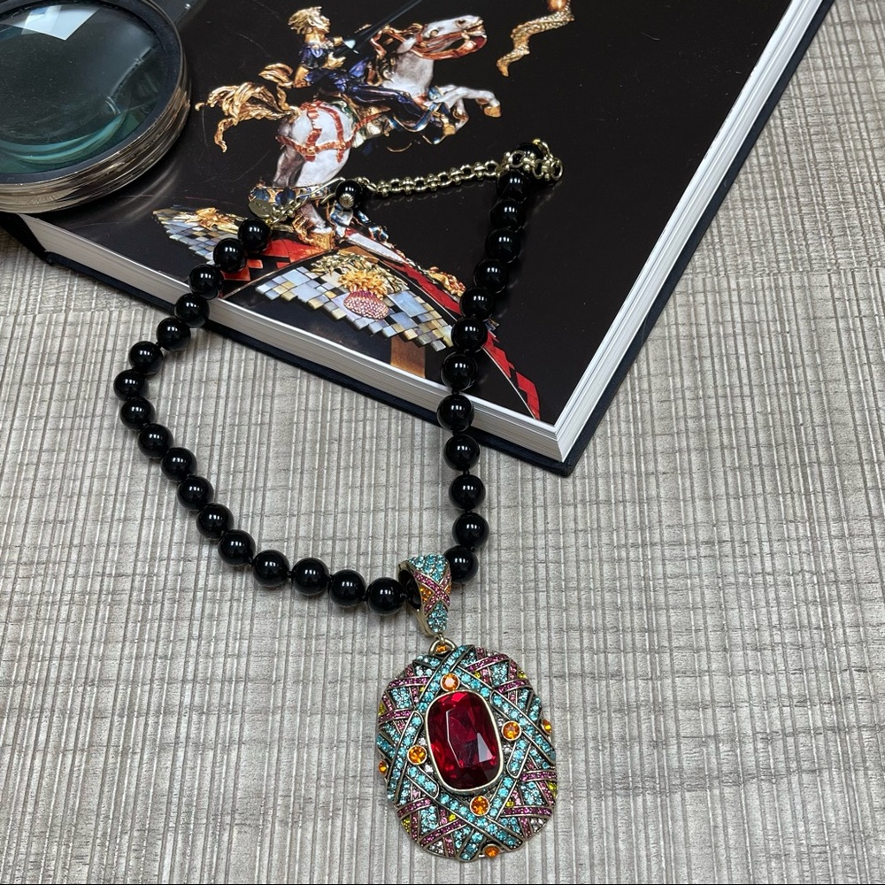 Heidi Daus “Triple Play” Pendant and Stone Necklace